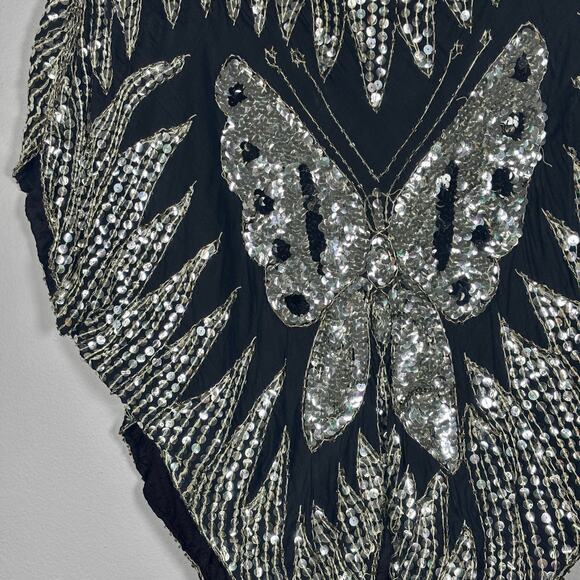 Vintage Silk Butterfly Sequin Top Black & Silver Women’s Size M New Years Eve - Picture 15 of 15